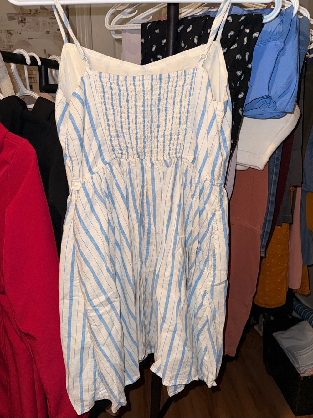 aerie Cream and Blue Striped Mini Dress - Picture 3 of 4